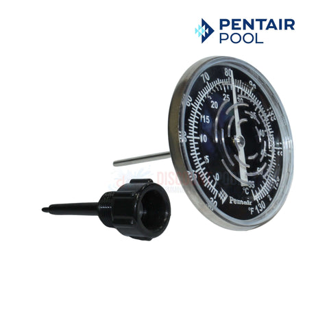 Pentair Inline Thermometer model SL1DW with nylon well, measuring 30-130°F, available at Discount Pool Mart DPM.
