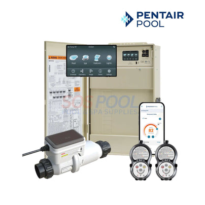 Pentair IntelliCenter i8PS Control System With ICL Plus40 | 523961, showing user interface, wireless control, and IntelliChlor system.