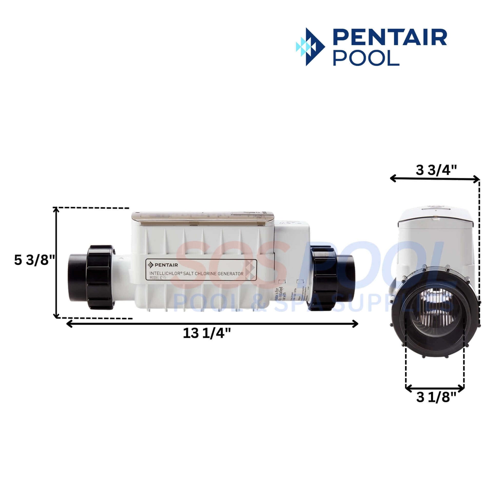 Pentair IntelliChlor IC15 Cell dimensions for above ground pool salt-chlorine generator by SOS Pool.
