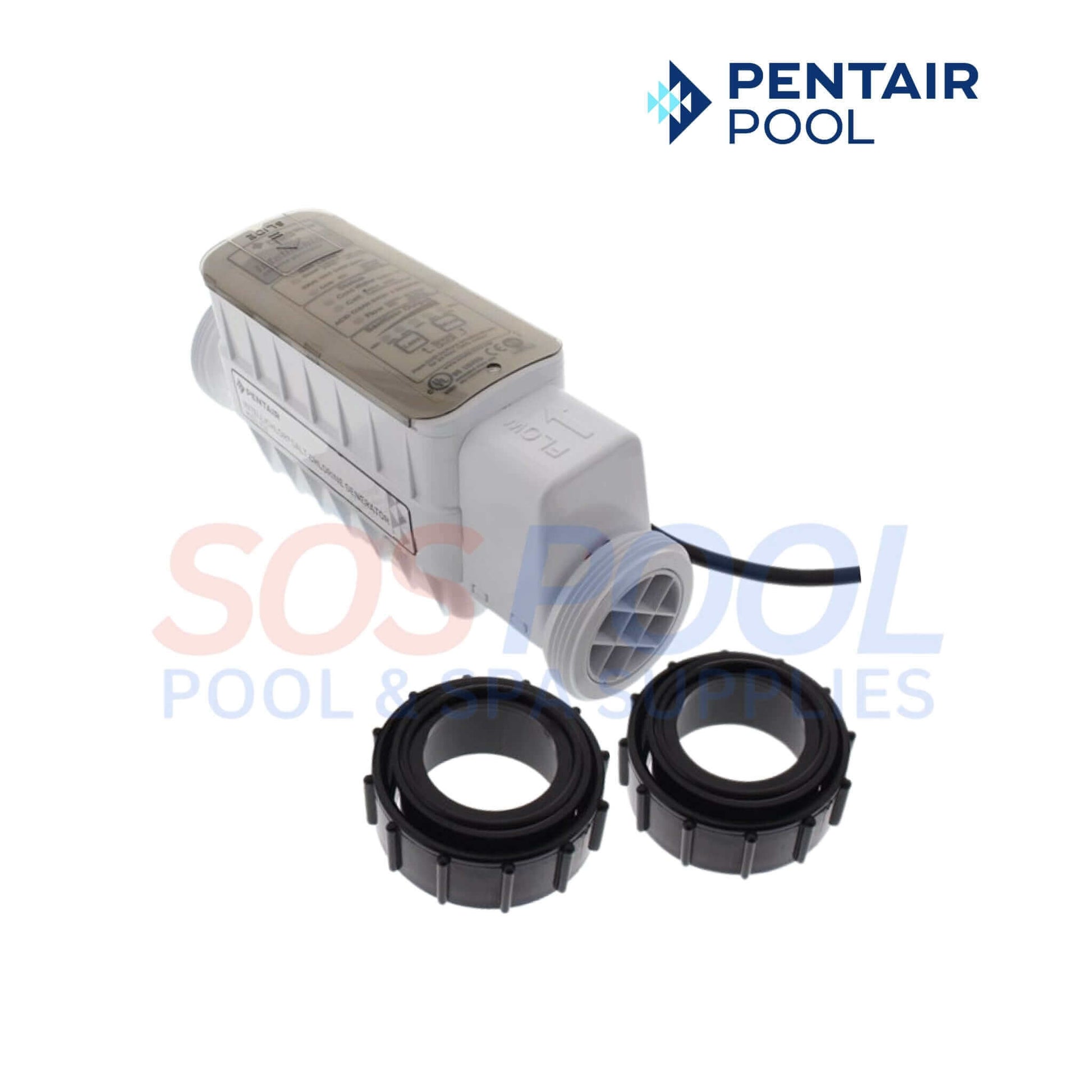 Pentair IntelliChlor IC60 Salt Chlorine Generator with two connecting collars for easy installation at SOS Pool.
