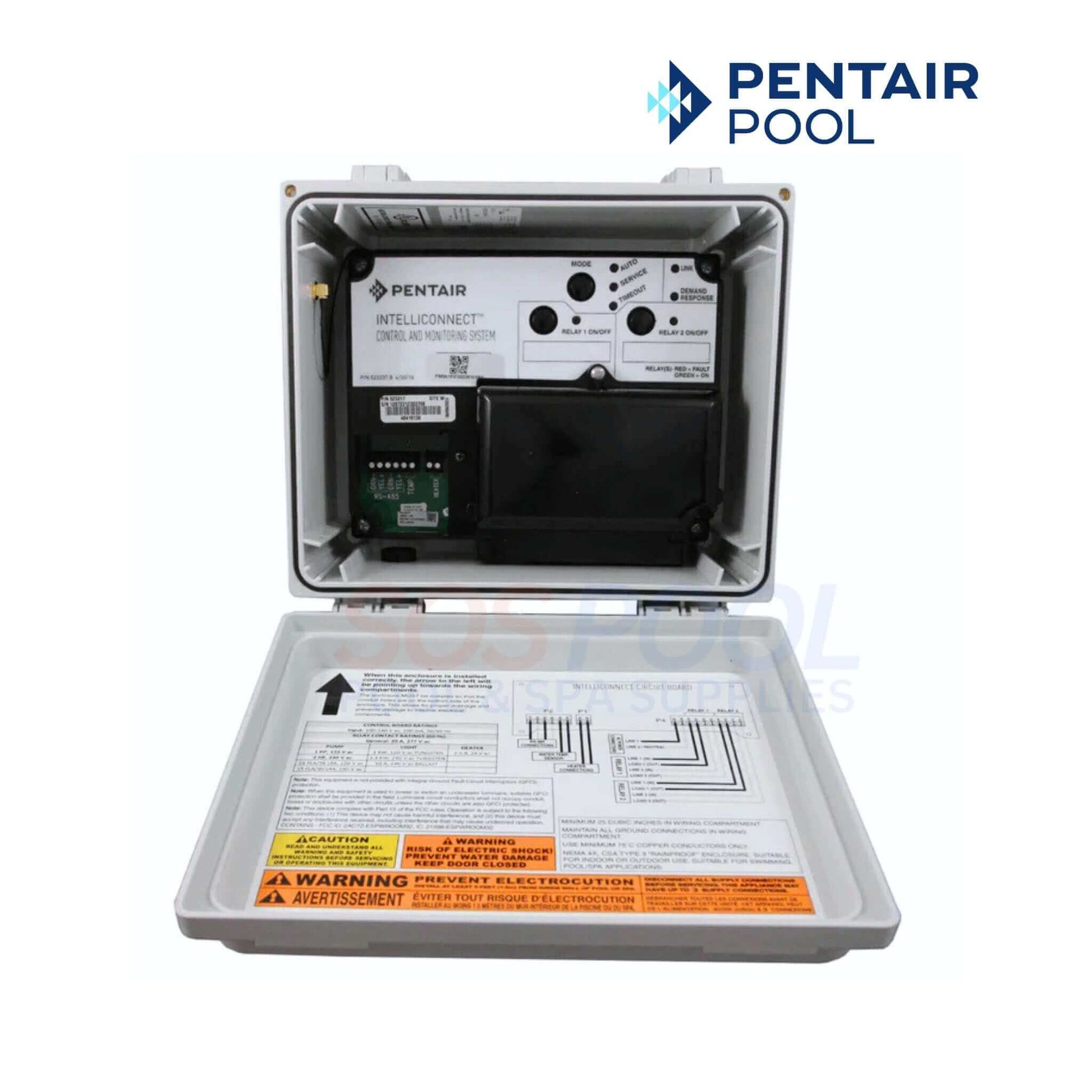 Pentair IntelliConnect Pool Control System | EC-523317 unit shown open, revealing internal components; perfect for SOS pool automation.