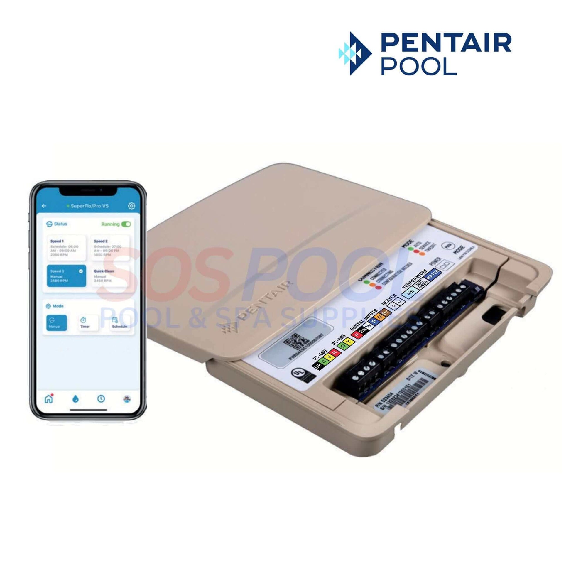 Pentair IntelliSync Pool Pump Control and Monitoring System with SOS Pool app for effortless automation.