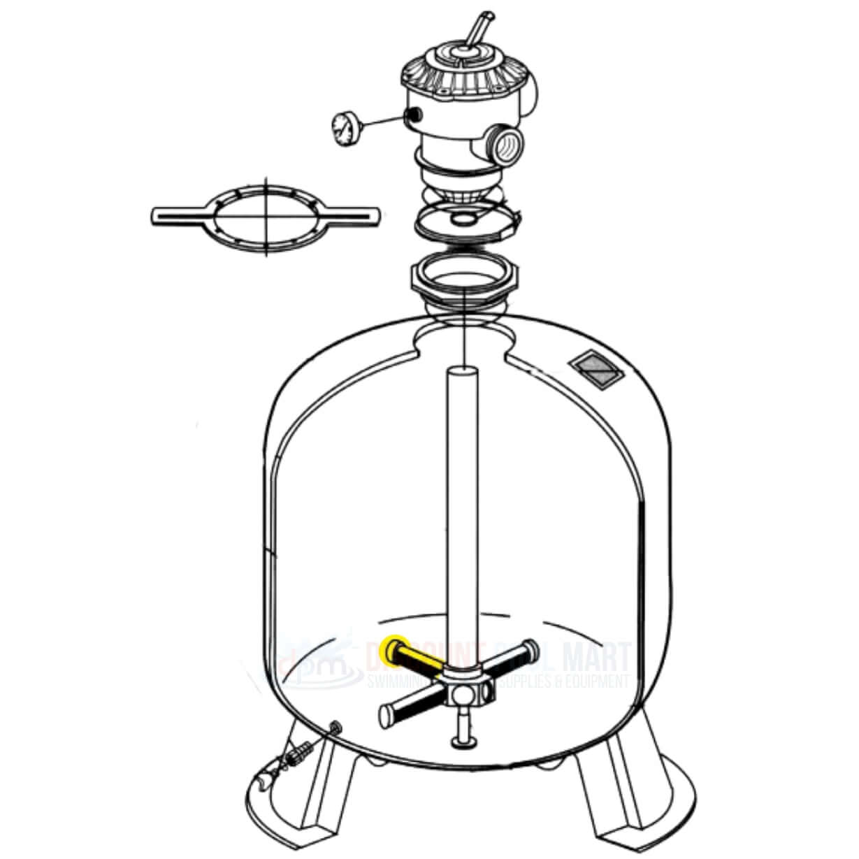 Pentair Lateral assembly for Tagelus, Triton filters by Discount Pool Mart DPM, detailed diagram of sand filter setup.