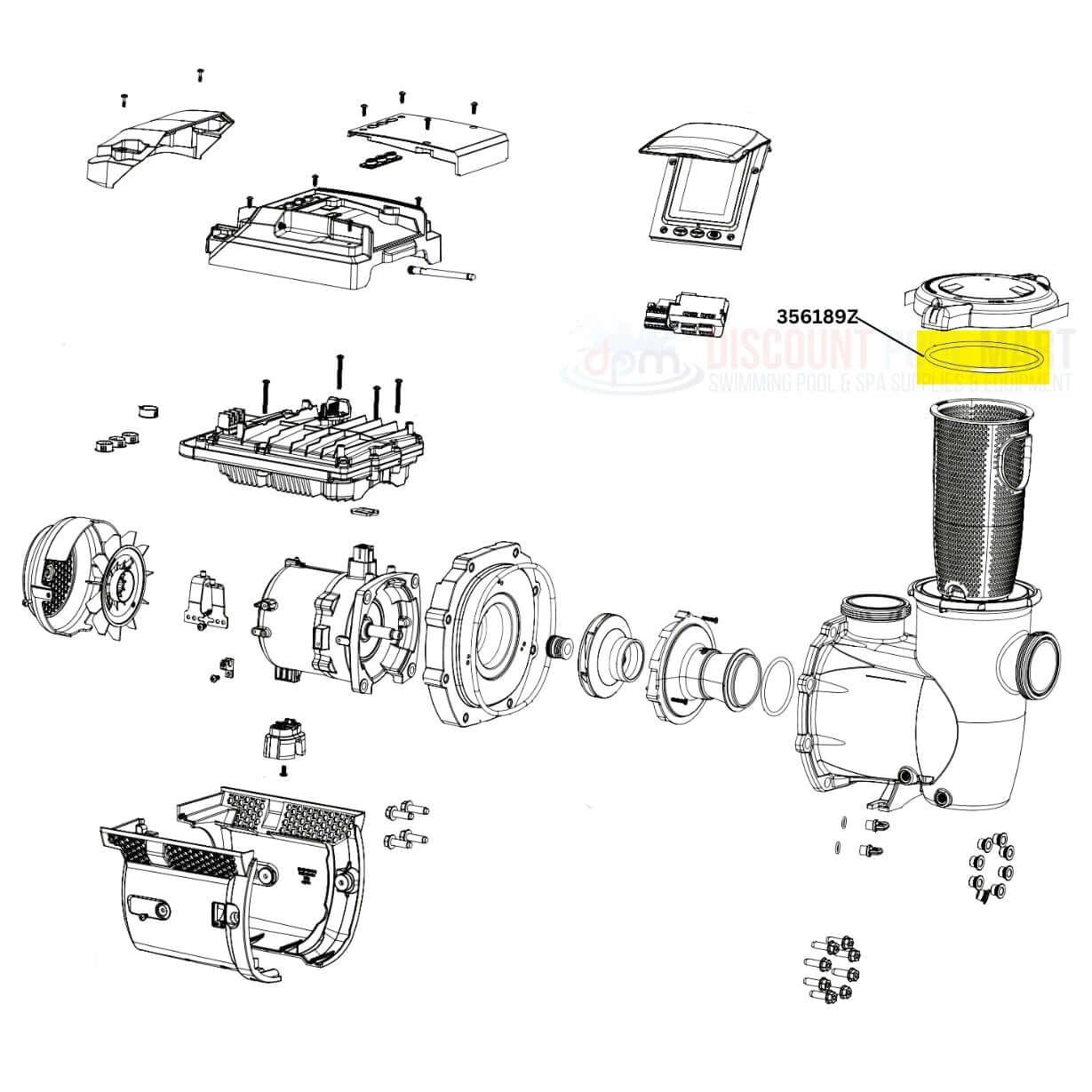 Exploded view diagram of Pentair IntelliFlo3 VSF pump parts, including Lid O-Ring 356189Z from Discount Pool Mart DPM.