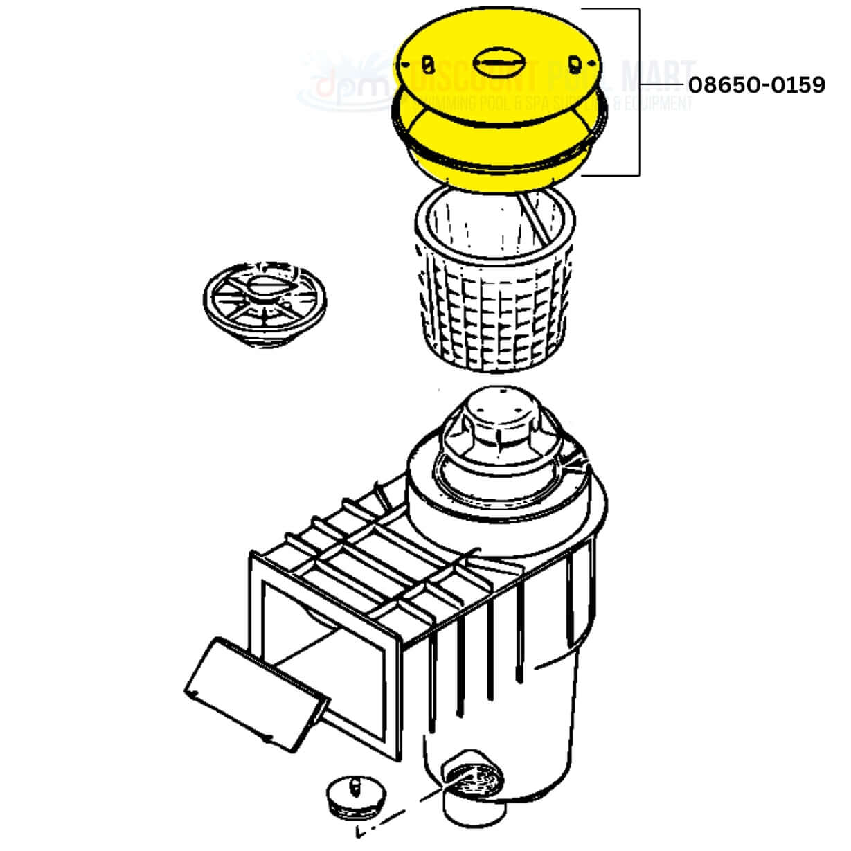 Pentair U-3 Skimmer Lid and Collar assembly, OEM part 08650-0159 from Discount Pool Mart DPM, tan color, secure fit.