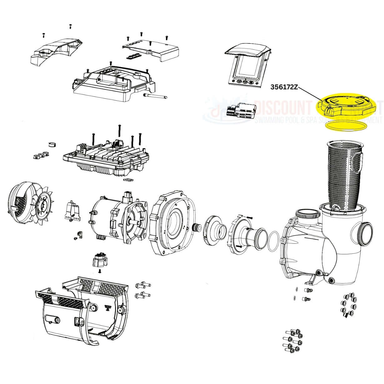 Exploded view of Pentair Lid and Locking Ring Assembly 356172Z for IntelliFlo3 pumps at Discount Pool Mart DPM.