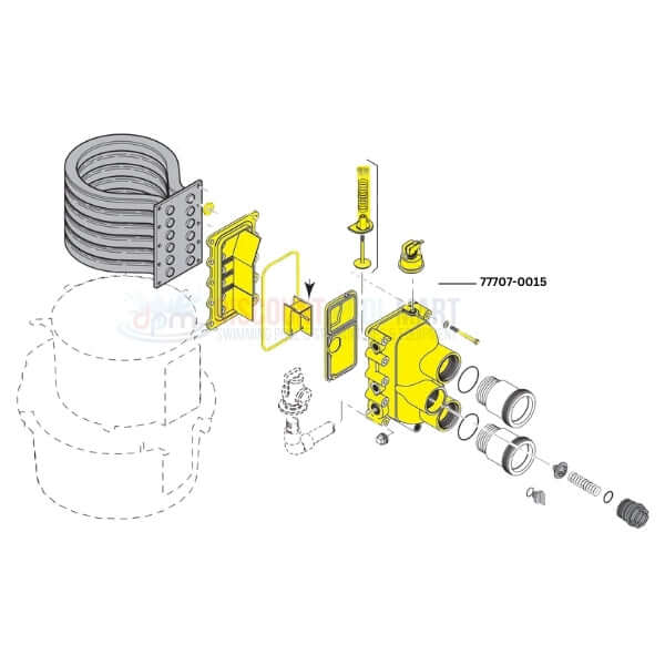 Pentair Manifold Kit diagram for MasterTemp and Max-E-Therm heaters with parts labeled, SKU 77707-0015 from Discount Pool Mart DPM.