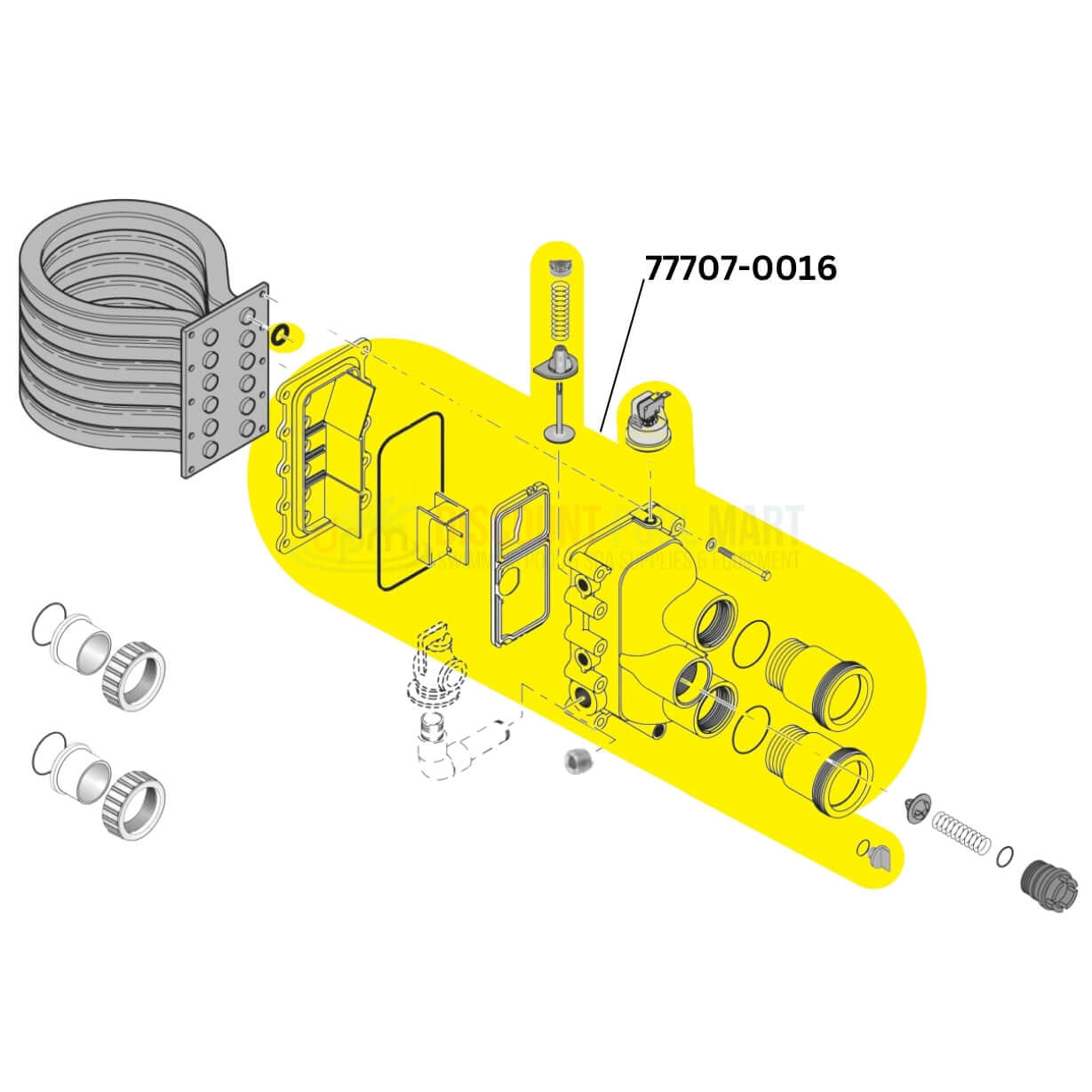 Pentair manifold kit diagram 77707-0016 for MasterTemp and Max-E-Therm 400 heaters from Discount Pool Mart DPM.