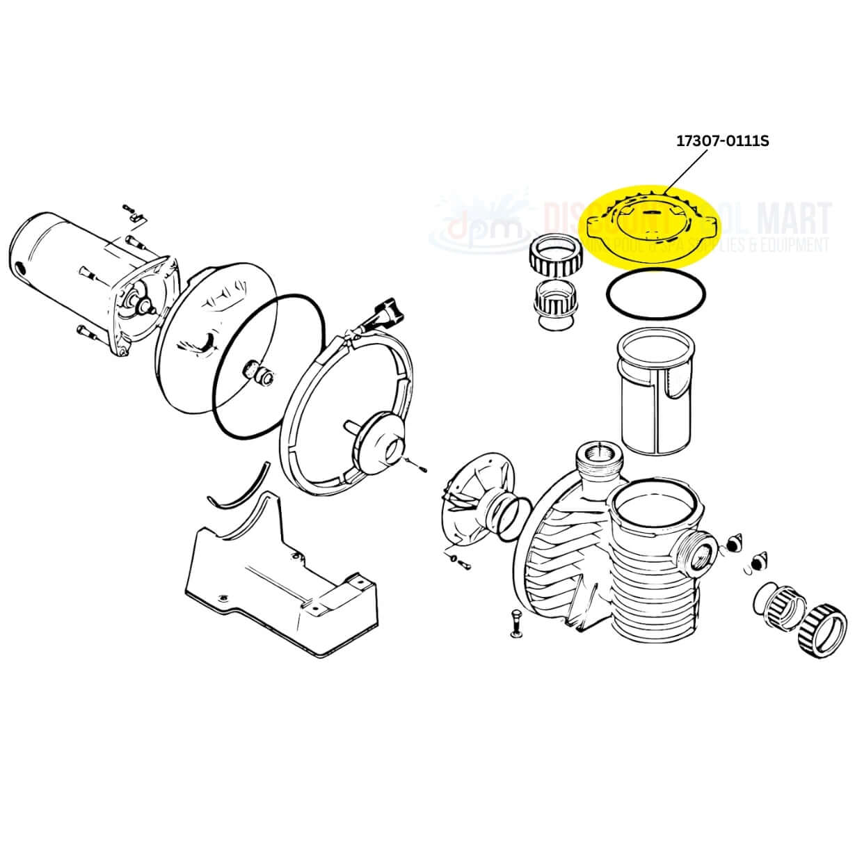 Pentair Max-E-Pro Pump Lid Assembly diagram, Trap Cover Replacement 17307-0111S by Discount Pool Mart DPM.