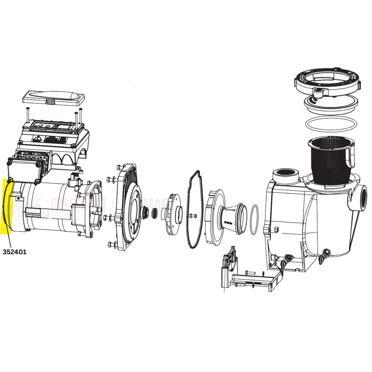 Pentair Motor Fan Kit 352401 exploded view for Intelliflo pumps available at Discount Pool Mart DPM.