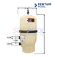 Pentair Quad DE 100 Sq Ft Cartridge Pool Filter | EC-188594 dimensions and features, 55" height, 21.5" diameter, from SOS Pool supplies.