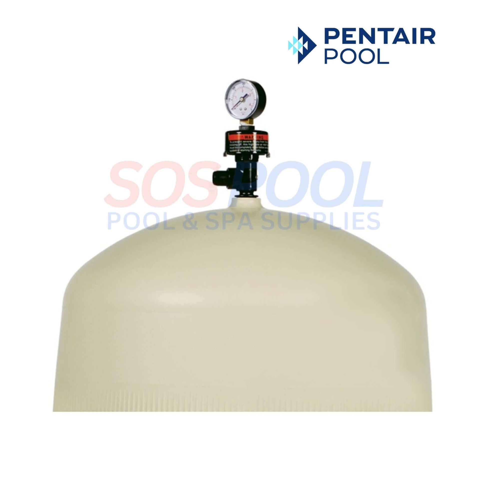 Pentair Quad DE 100 Sq Ft Cartridge Pool Filter | EC-188594 top view with pressure gauge by SOS Pool, ideal for large pools.