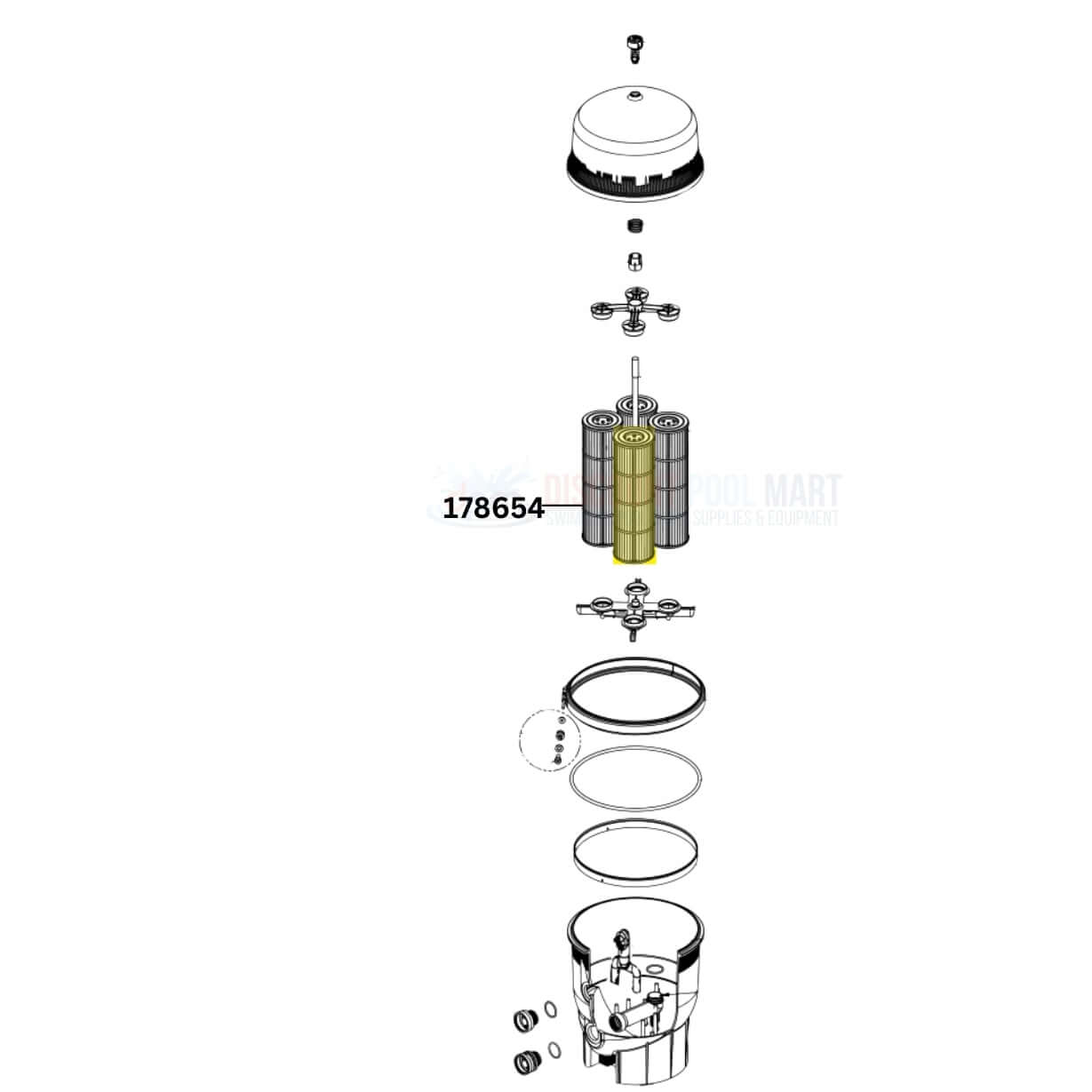 Pentair 178654 replacement filter cartridge assembly diagram for efficient pool water filtration at Discount Pool Mart DPM.