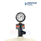 Pentair Pool gauge showing clean filter pressure for Quad DE Cartridge Style Filter at SOS Pool.