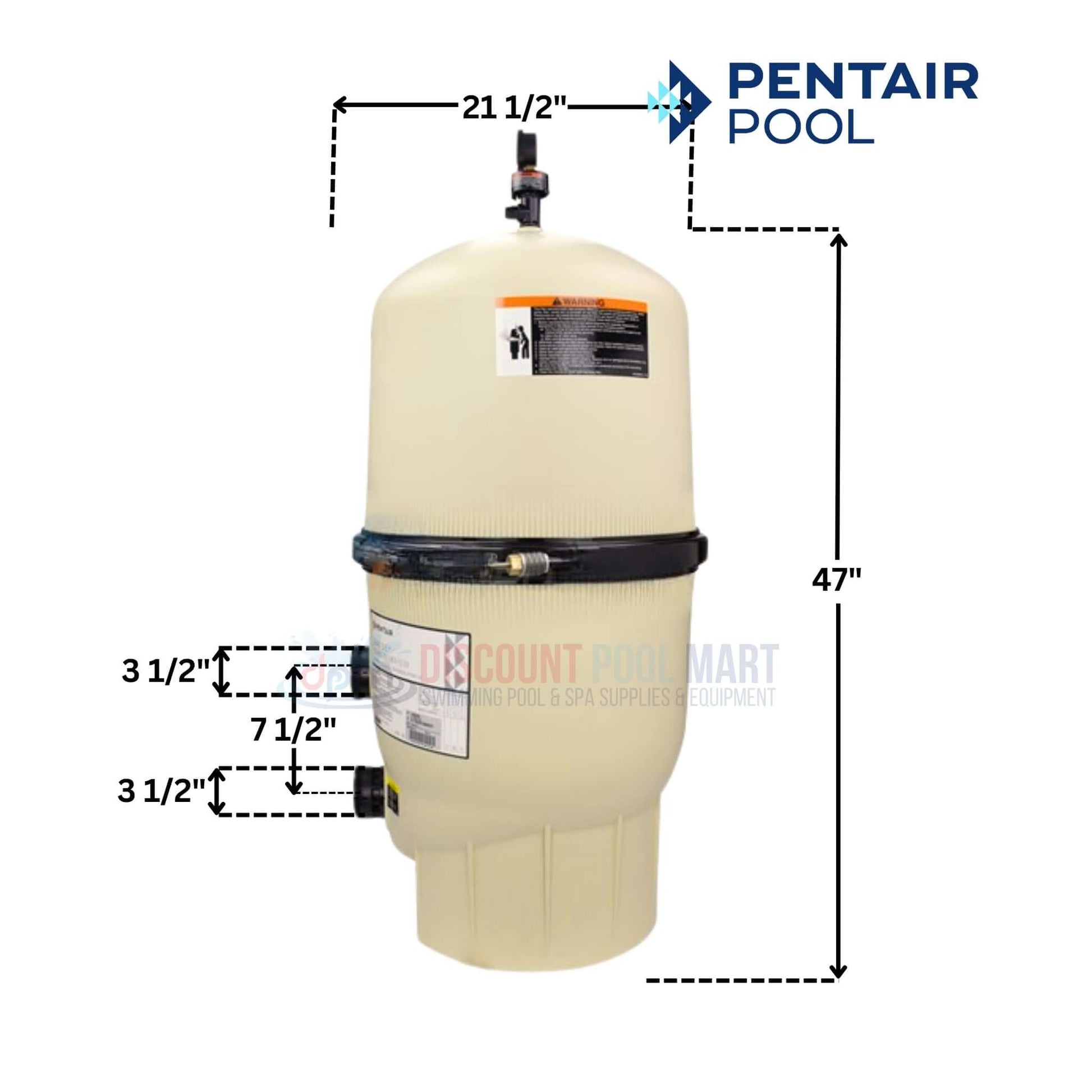 Pentair Quad DE Cartridge Style Filter 80 sq ft 188593 dimensions 21.5" x 47" from Discount Pool Mart DPM.