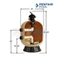 Pentair Sand Dollar Top Mount Filter with 6-function valve, 3.5 sq ft filtration system by SOS Pool, dimensions included.