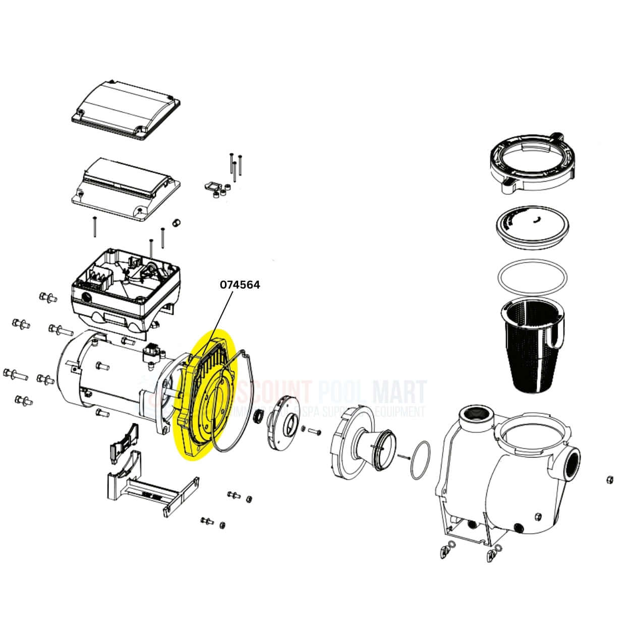 Pentair Seal Plate assembly for WhisperFlo and IntelliFlo Pumps diagram at Discount Pool Mart, part number 074564.