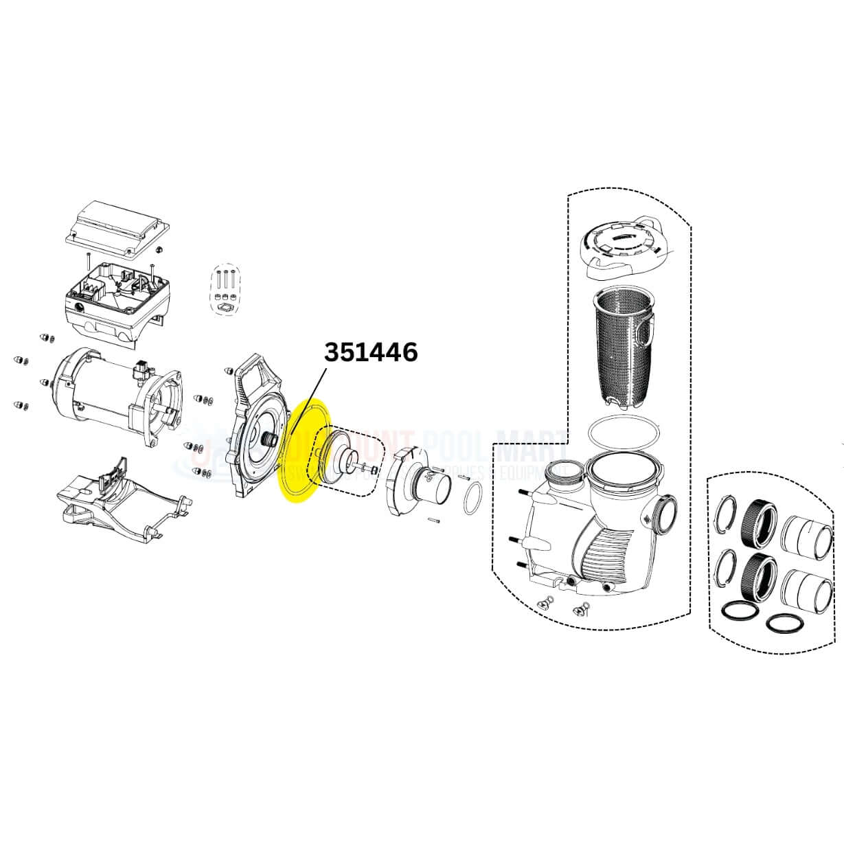 Exploded view of Pentair Seal Plate O-Ring 351446 for WhisperfloXF and IntellifloXF pumps at Discount Pool Mart DPM.