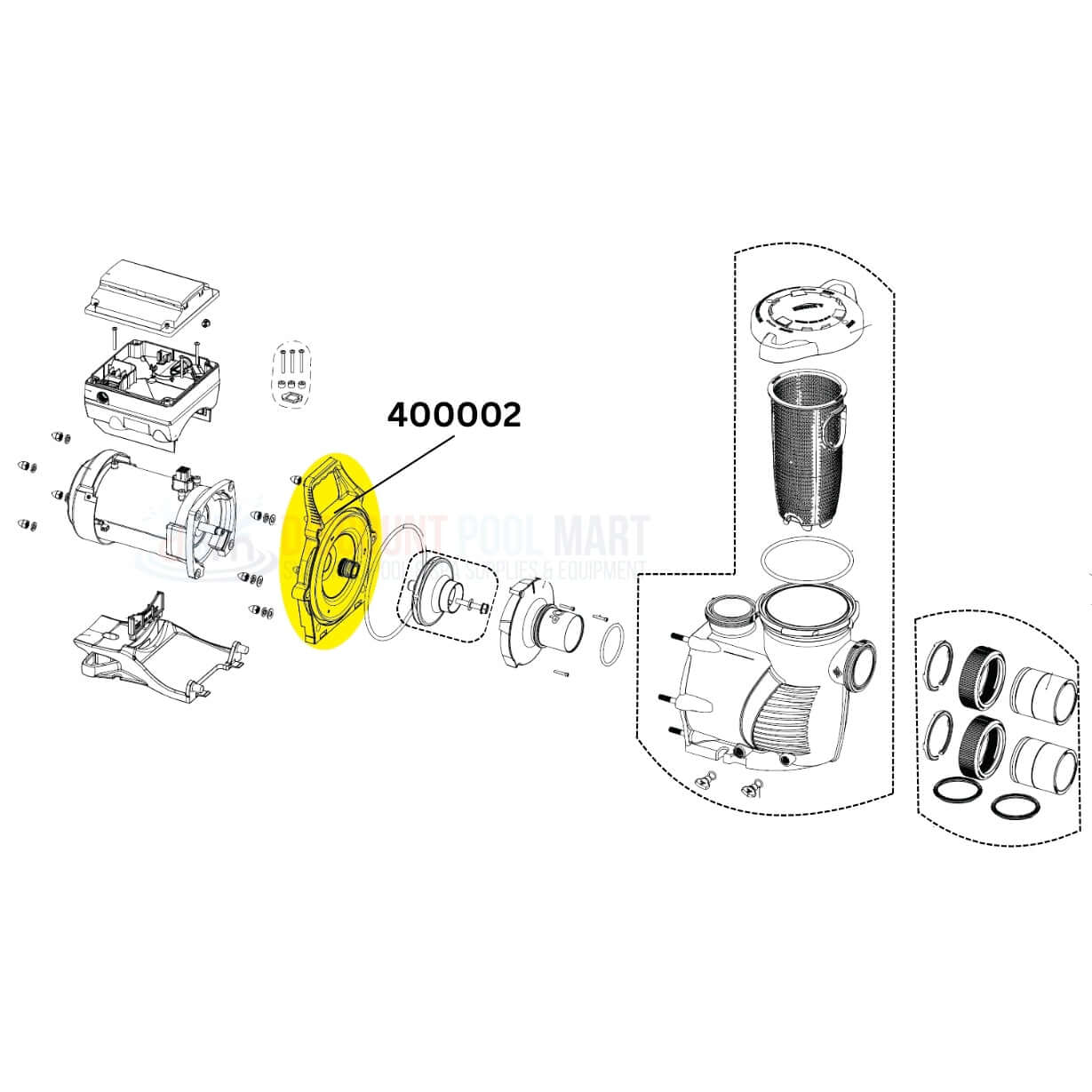 Pentair Seal Plate 400002 diagram for WhisperfloXF and IntellifloXF pumps from Discount Pool Mart DPM.