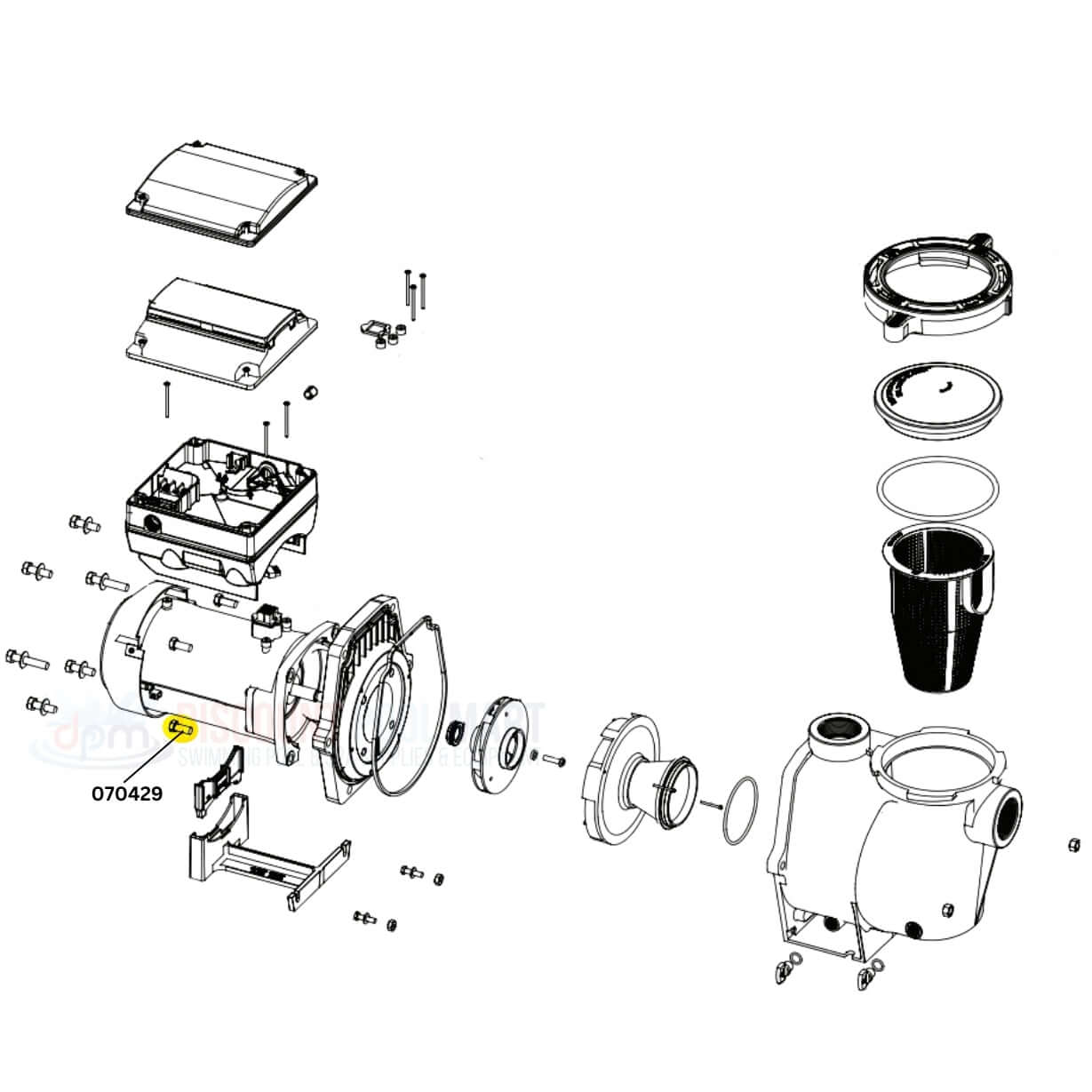 Pentair 070429 Short Bolt parts diagram for IntellFlo, WhisperFlo, Sta-Rite SuperMax from Discount Pool Mart DPM.