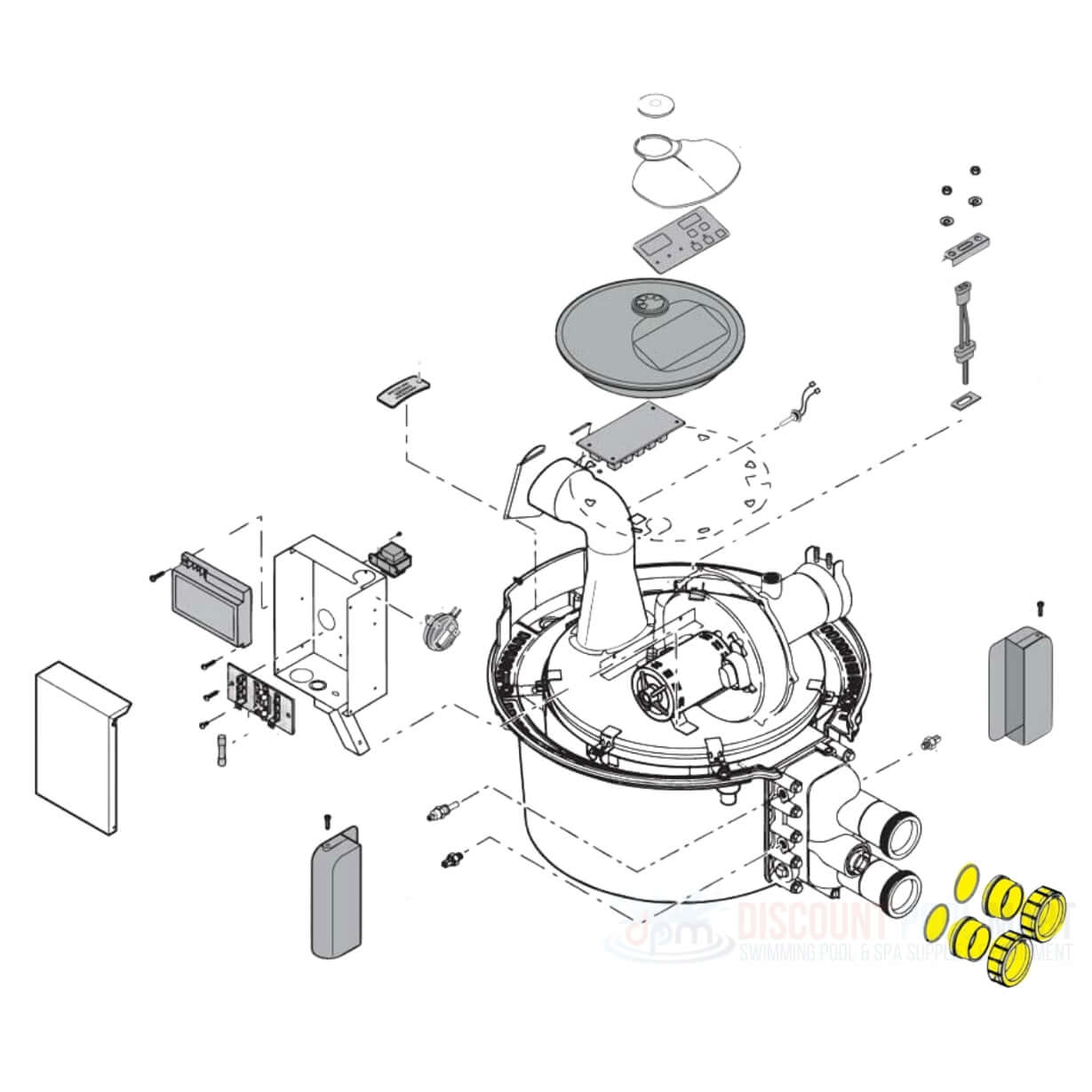 Pentair Max-E-Therm heater parts diagram showing assembly of slip half unions, offered at Discount Pool Mart DPM.