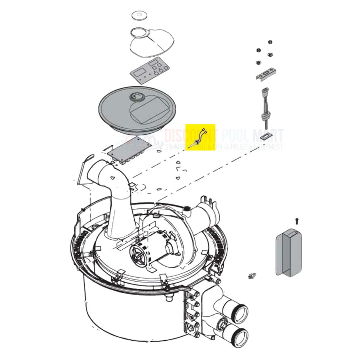 Pentair Stack Flue Sensor assembly diagram for gas heaters, available at Discount Pool Mart DPM.