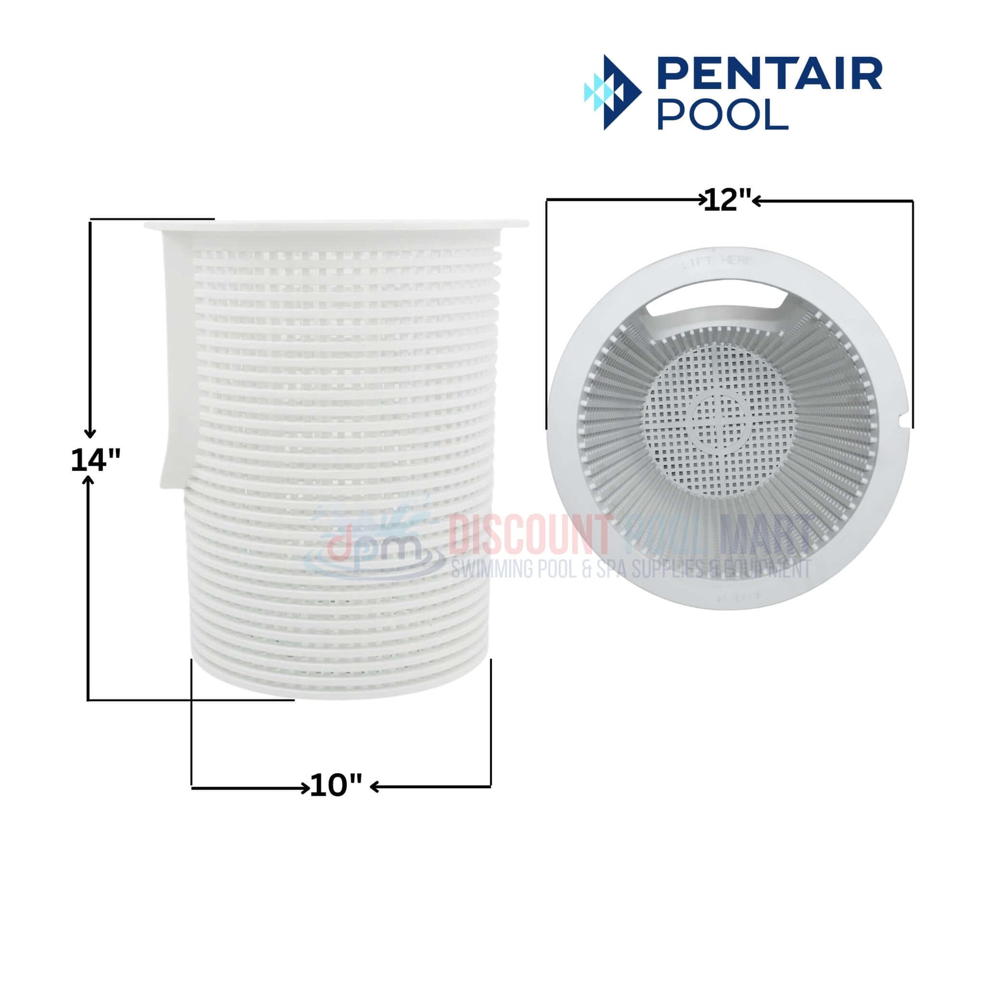 Pentair Strainer Basket 357184 for EQ Series Pumps from Discount Pool Mart, dimensions 12x14x10 inches, essential for pool maintenance.