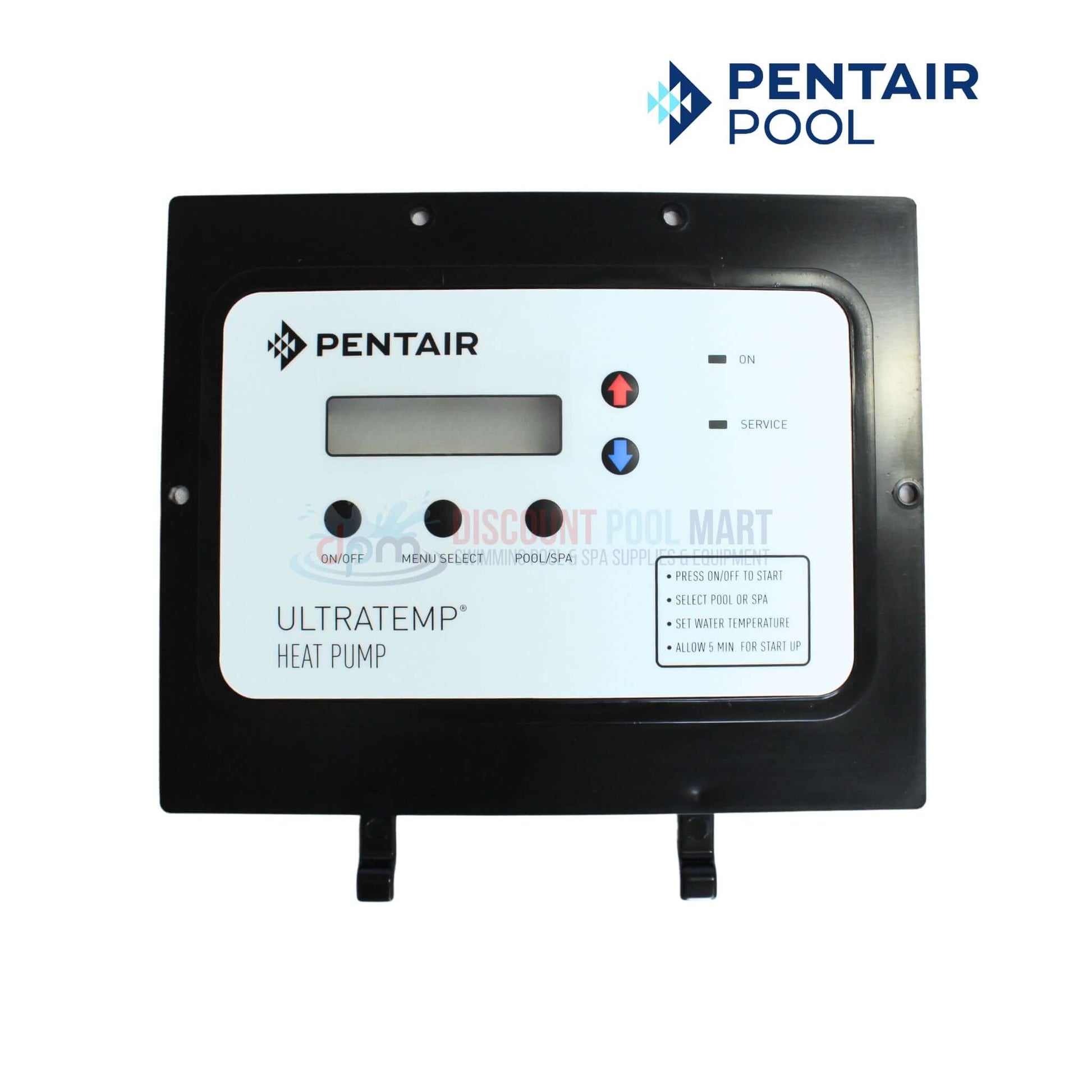 Pentair UltraTemp Heat Pump control board display bezel 473693, featuring clear labels. Ideal for pool supplies. Discount Pool Mart.