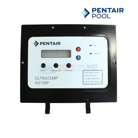 Pentair UltraTemp Heat Pump control board display bezel 473693, featuring clear labels. Ideal for pool supplies. Discount Pool Mart.