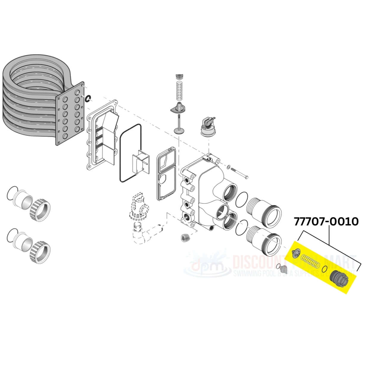 Exploded view of Pentair Thermal Regulator Kit 77707-0010 for MasterTemp and Max-E-Therm heaters at Discount Pool Mart DPM.