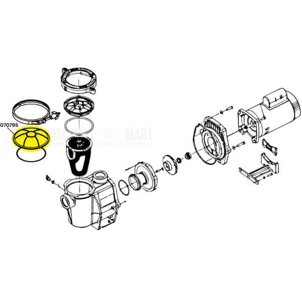 Exploded view of Pentair Trap Lid 070795 for pre-1998 WhisperFlo pumps by Discount Pool Mart (DPM)