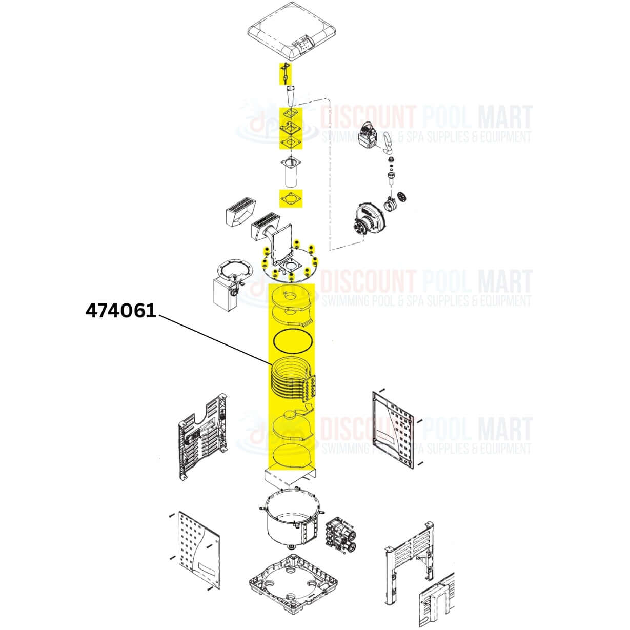 Pentair Tube Sheet Coil Assembly 474061 diagram for MasterTemp & Max-E-Therm 400 heaters | Discount Pool Mart DPM