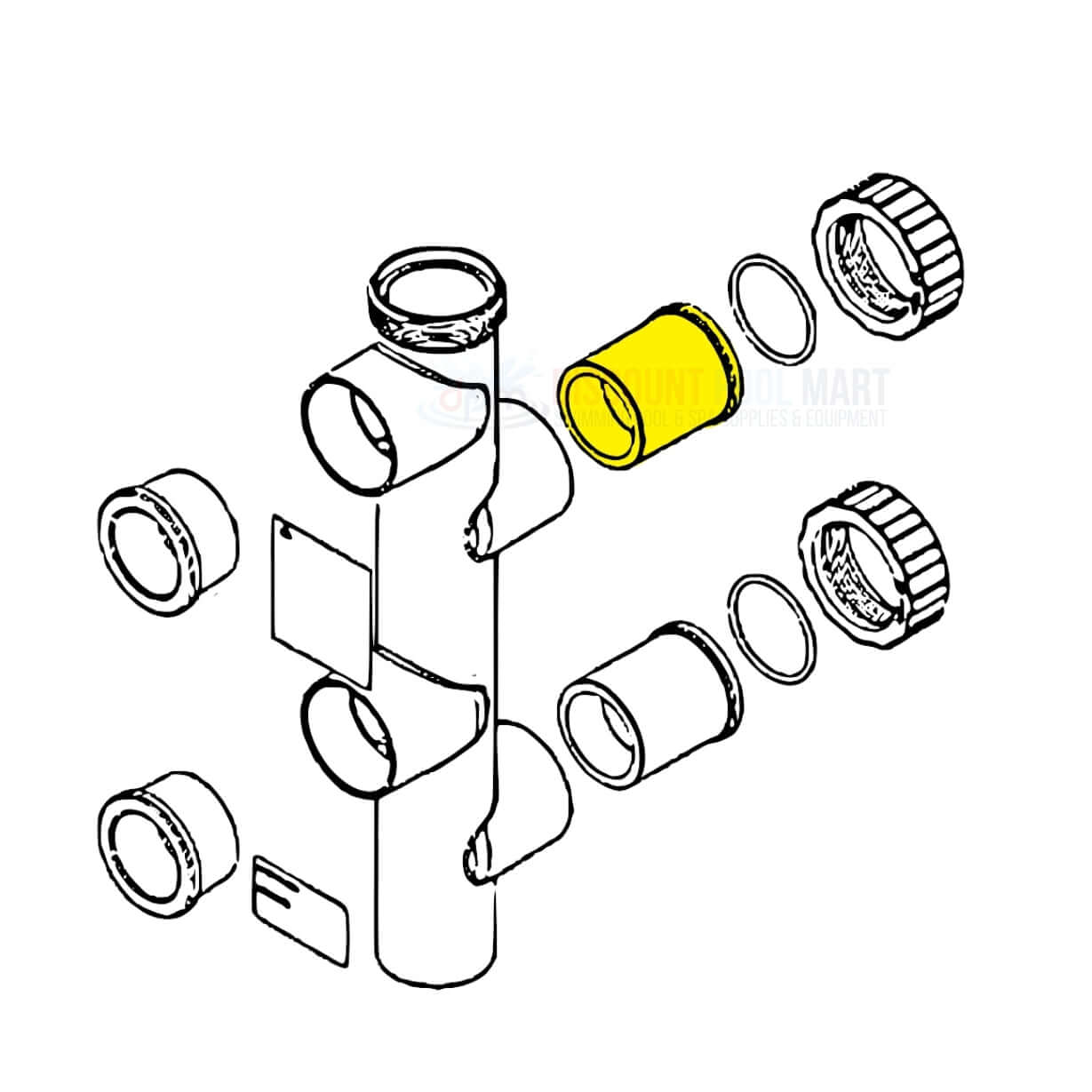 Pentair Union Body diagram, 1.5" x 2", compatible with DPM for pool systems, part 87202211, easy maintenance.