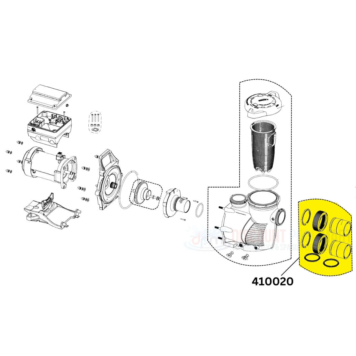 Pentair Union Kit 410020 diagram for WhisperfloXF and IntelliFloXF pumps by Discount Pool Mart DPM.