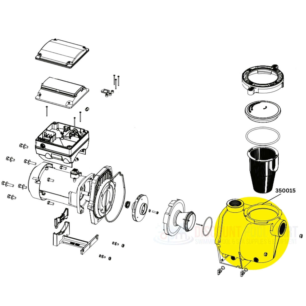 Exploded view diagram of Pentair Volute Housing 350015 for Whisperflo and Intelliflo Pumps DPM