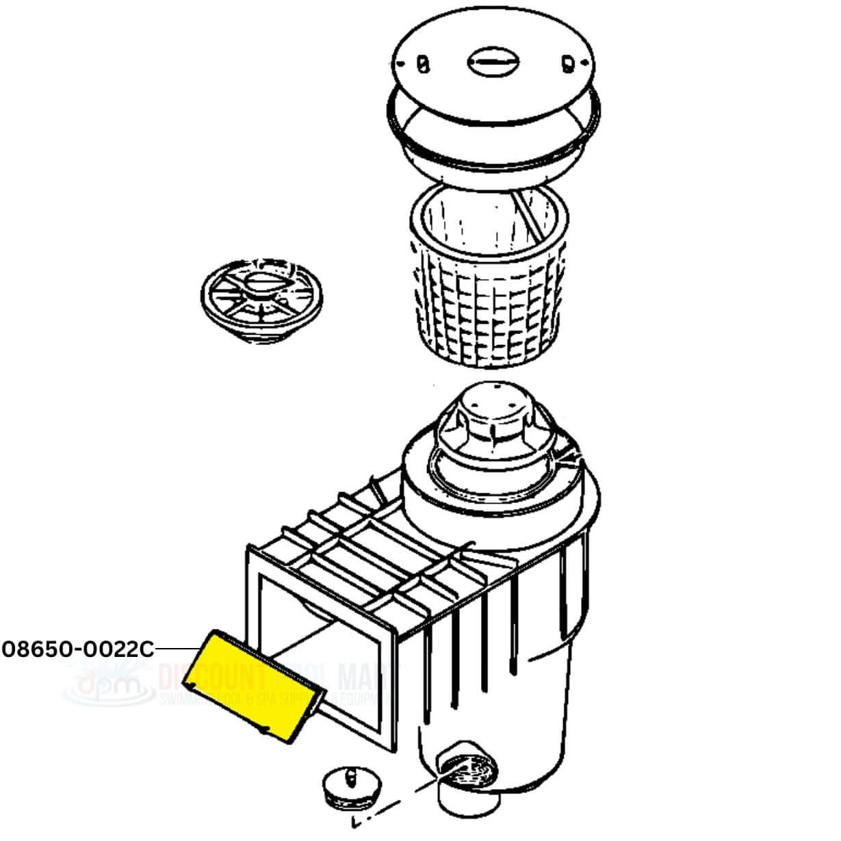 Pentair Weir Gate 08650-0022C assembly diagram for U-3 skimmers | Discount Pool Mart DPM | Reliable performance