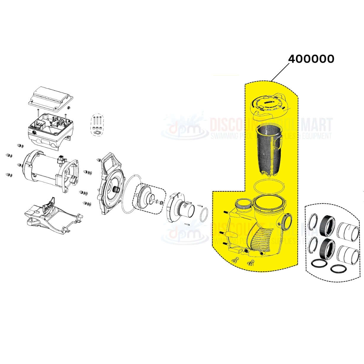 Pentair Wet End Assembly 400000 for WhisperFloXF and IntelliFloXF pumps at Discount Pool Mart DPM, optimized for pool performance.