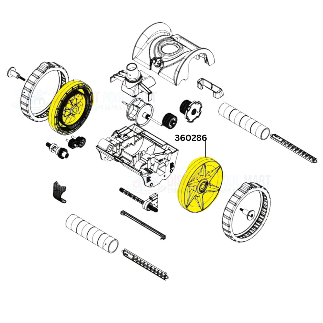 Pentair 360286 Rebel Wheel Kit exploded view diagram by Discount Pool Mart DPM for pool cleaner maintenance.
