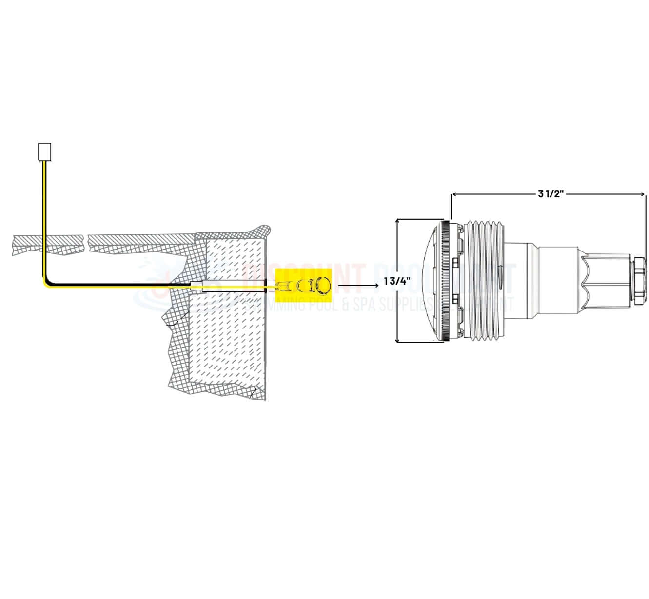 Diagram showing installation of Pentair MicroBrite Nicheless White LED Spa Light with dimensions and wiring details.