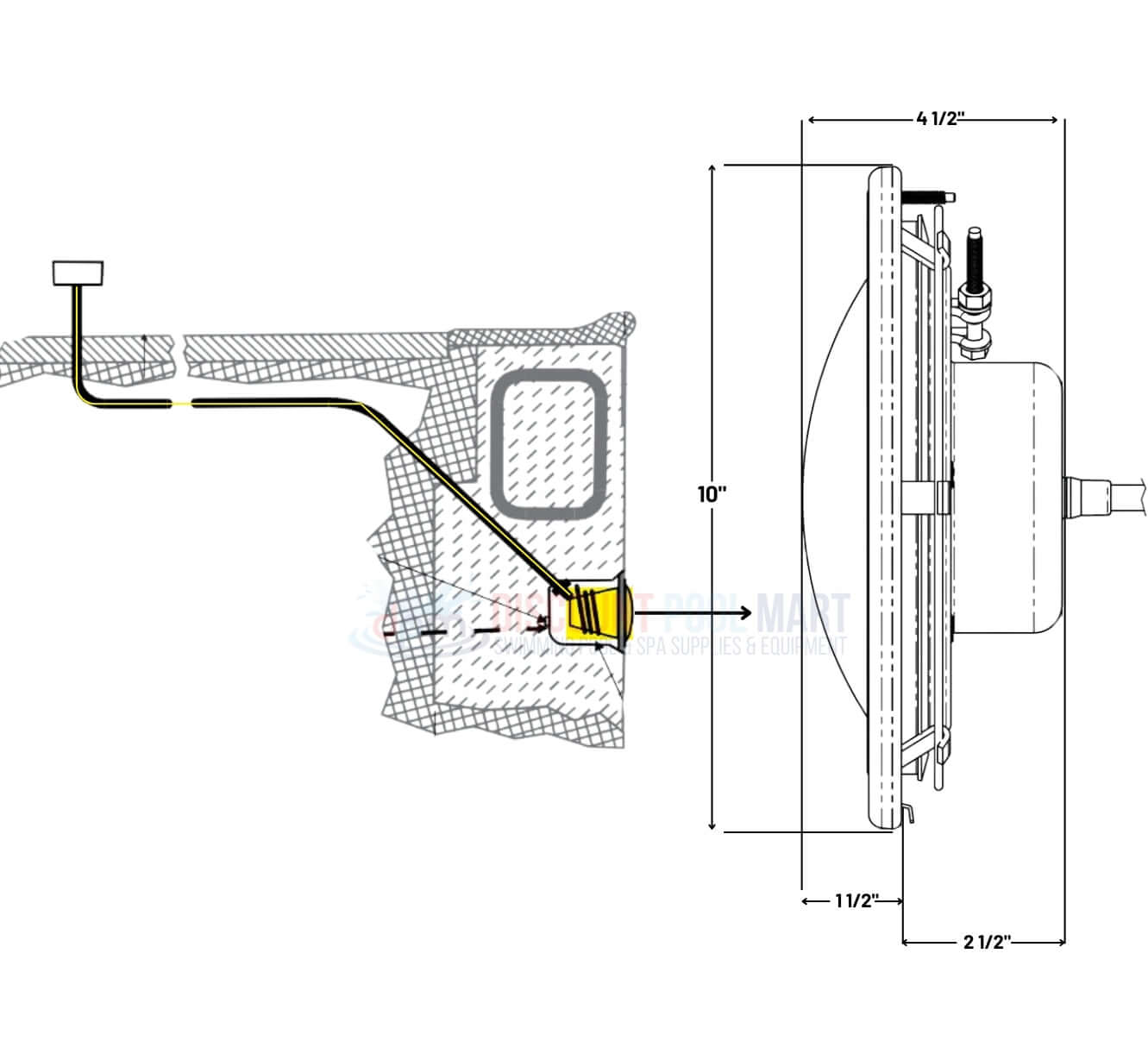 Pentair IntelliBrite 5G White Pool Light dimensions and installation diagram, from Discount Pool Mart DPM.