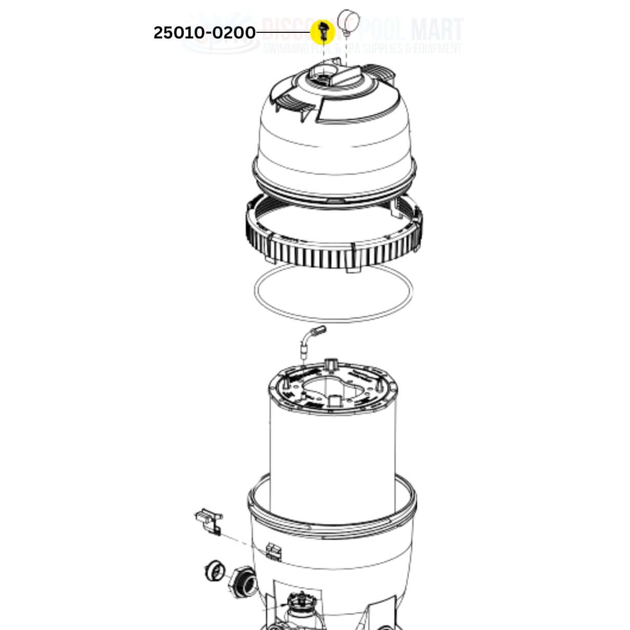 Pentair Air Release Valve 25010-0200 schematic for Posi-Flo II & System 2 Filters from Discount Pool Mart DPM.