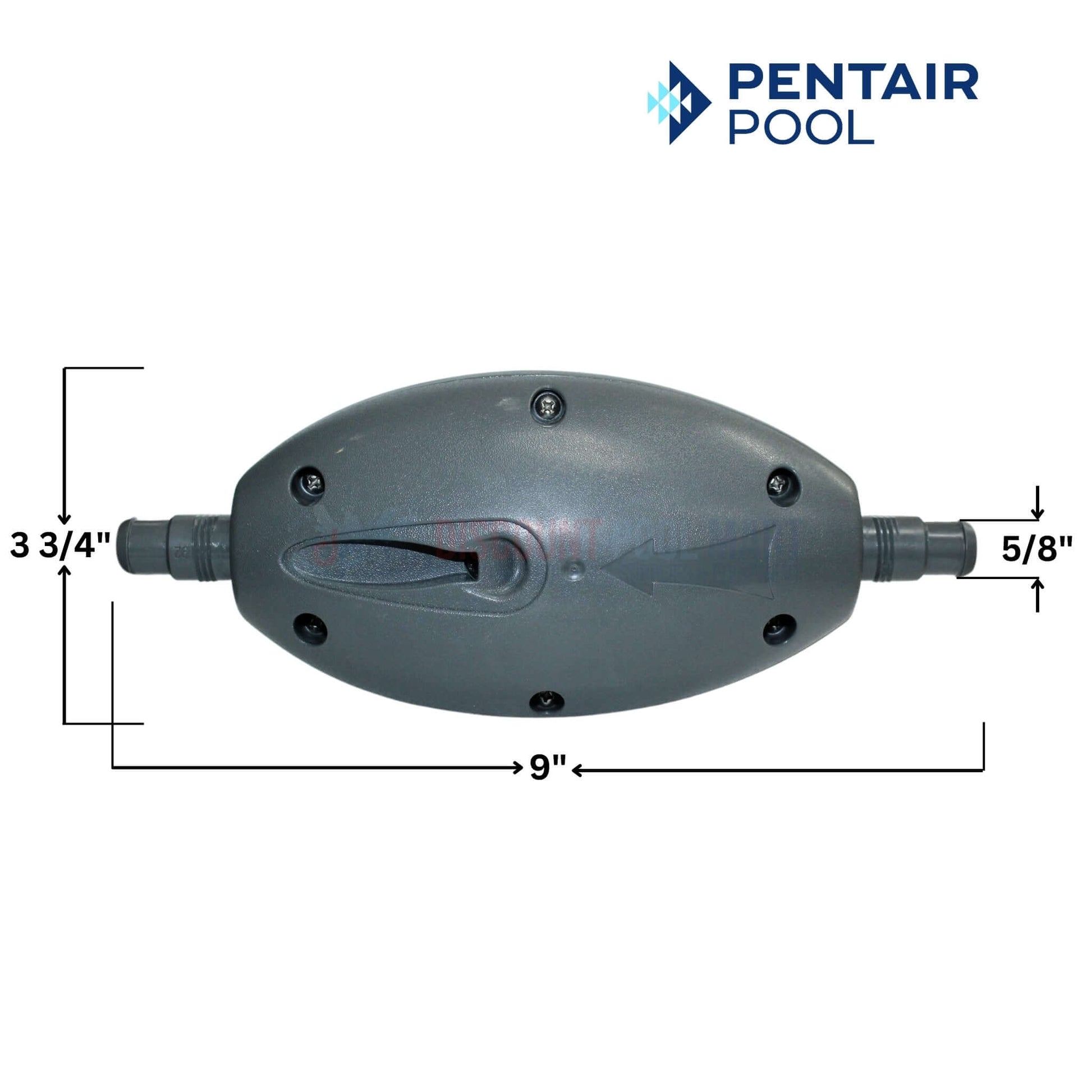Pentair Back Up Valve LL10PM for Legend and Platinum Cleaners from Discount Pool Mart DPM, gray, dimensions shown.
