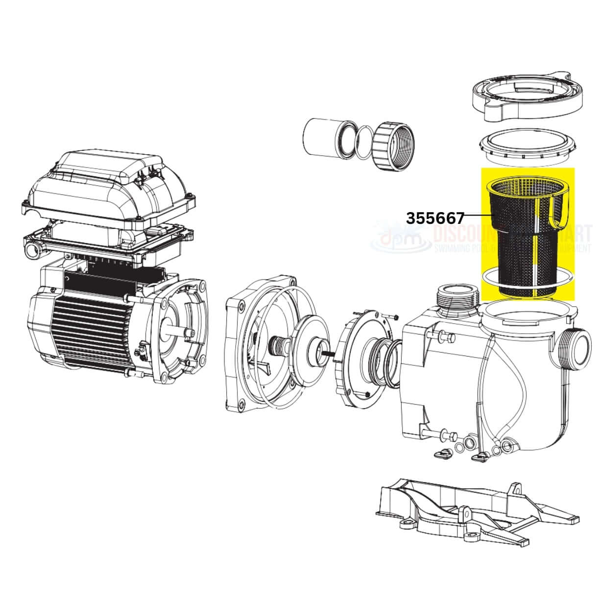 Exploded view of Pentair Basket model 355667 for SuperMax and SuperFlo Pumps. Offered by Discount Pool Mart DPM.