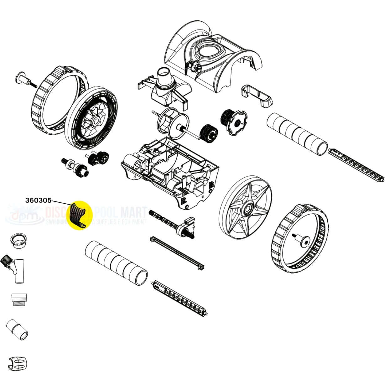 Pentair 360305 Buckle Kit diagram for Kreepy Krauly Warrior Cleaners. Available at Discount Pool Mart (DPM).