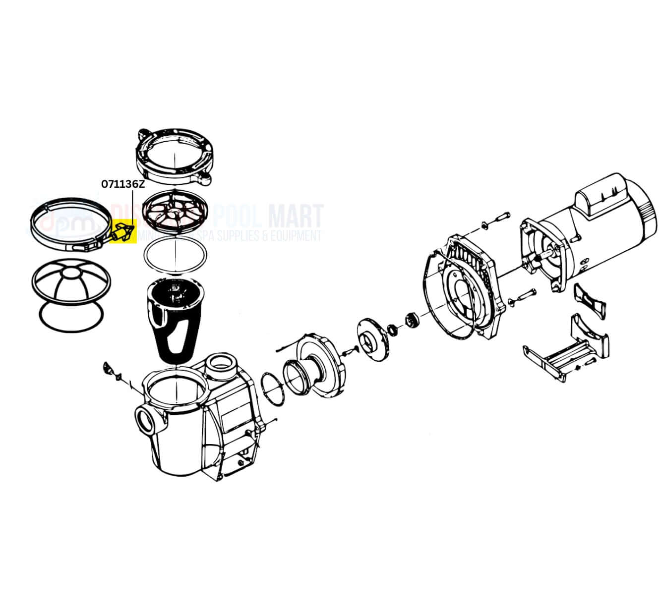 Pentair Clamp Knob parts diagram for Purex and WhisperFlo pumps, Model 071136Z from Discount Pool Mart DPM.