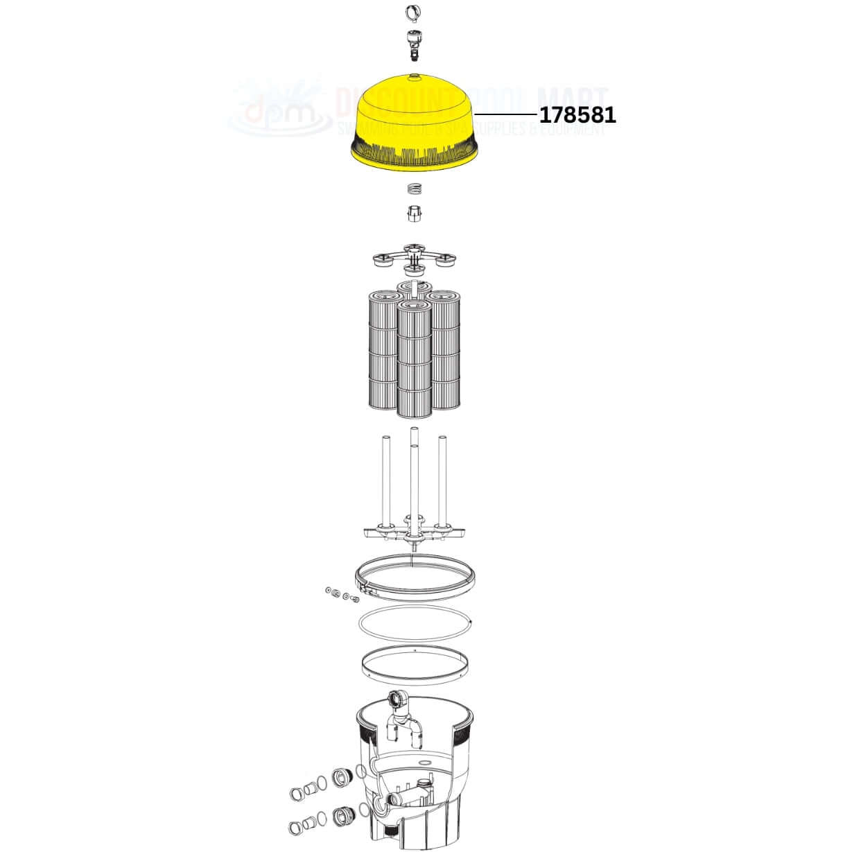 Pentair Clean & Clear Plus 420 Filter Lid Tank Assembly diagram with parts labeled, from Discount Pool Mart DPM.