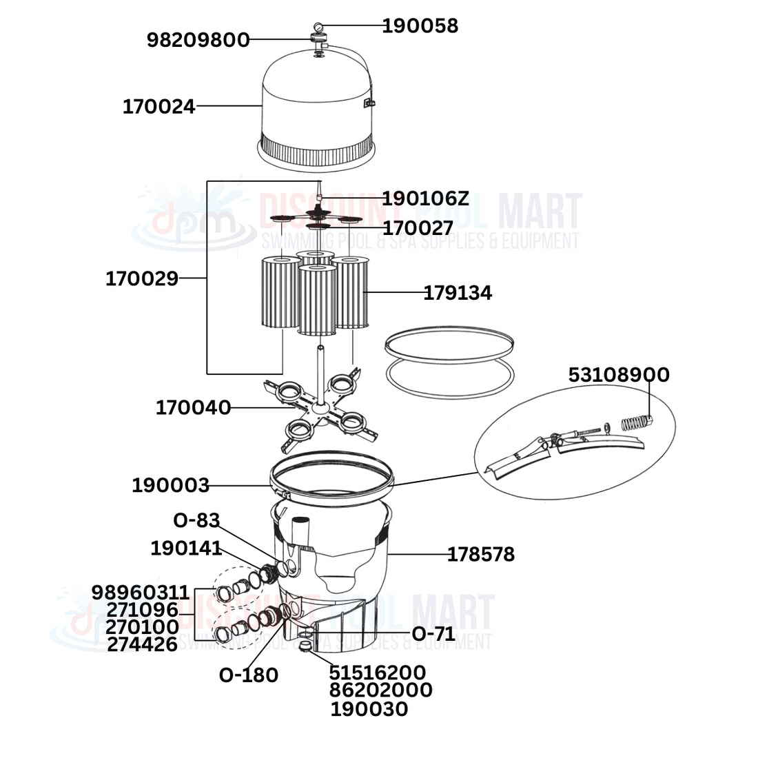 Pentair Clean & Clear Plus 320 160340 Filter Replacement Parts Diagram