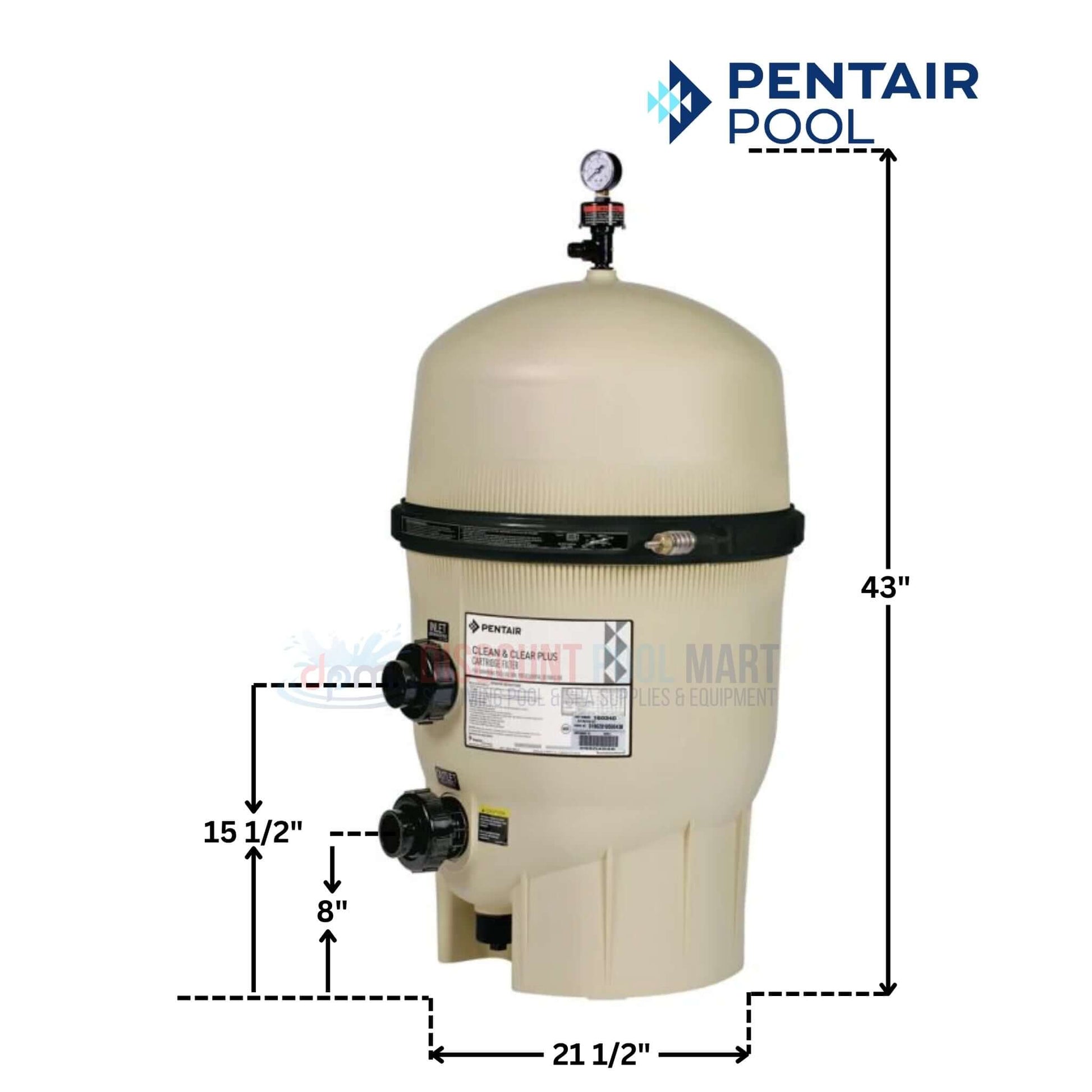 Pentair Clean & Clear Plus Cartridge Filter 160340 dimensions from Discount Pool Mart DPM for superior pool filtration.