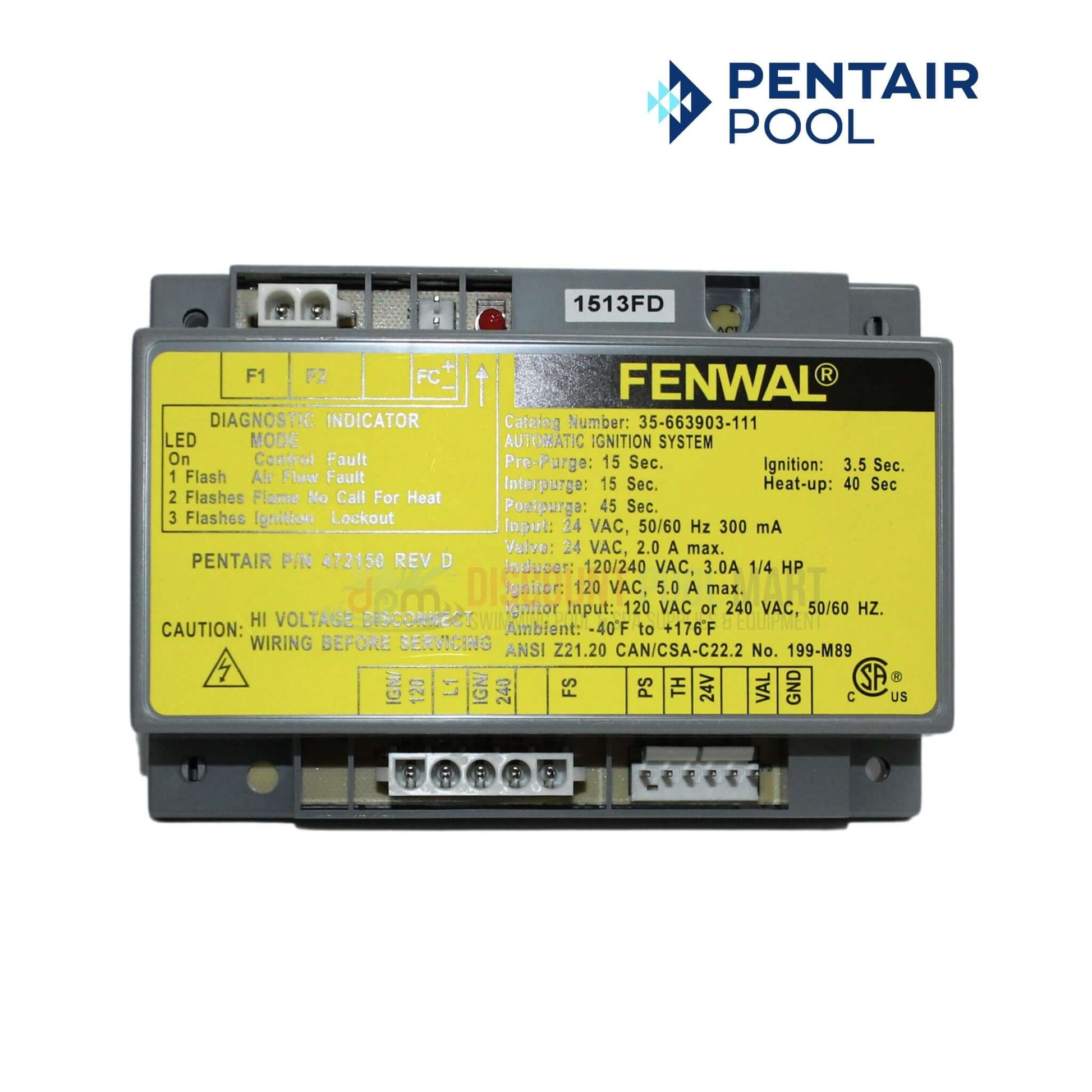 Pentair DDTC Ignition Control Module 472150, compatible with MiniMax NT TSI heaters, DISCOUNT POOL MART DPM