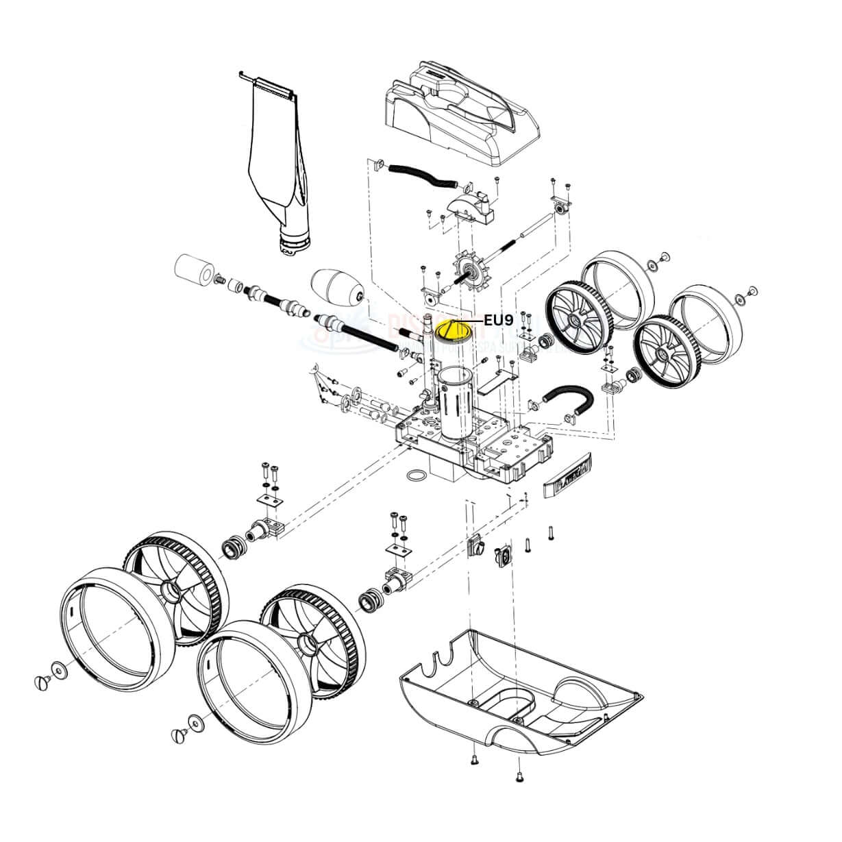 Exploded view diagram of Pentair Debris Valve EU9 for Legend and Platinum Cleaners from Discount Pool Mart DPM.